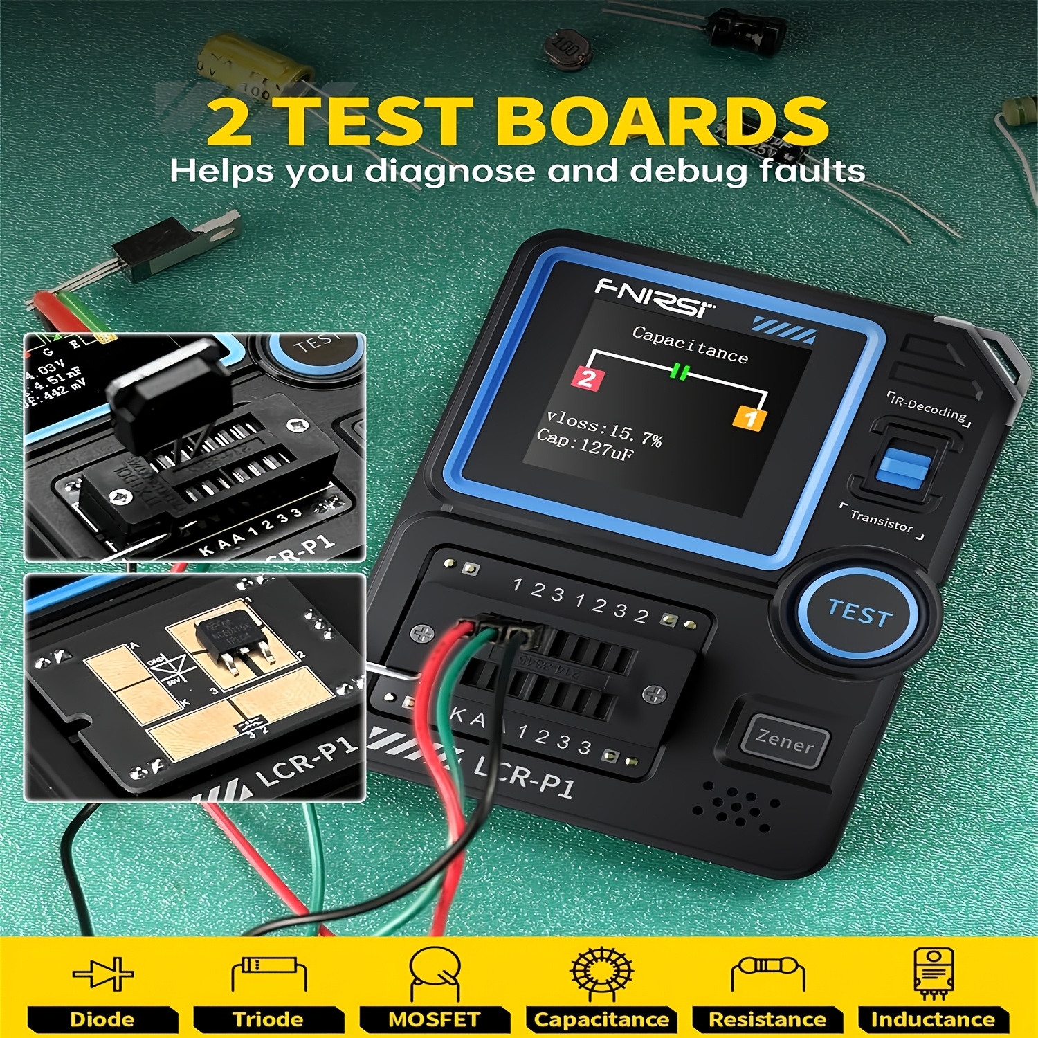 lcr p1 transistor tester multifunctional electronic component tester for capacitors and resistors smd electronic component tester diode and   diode   induction battery tester Product details 6
