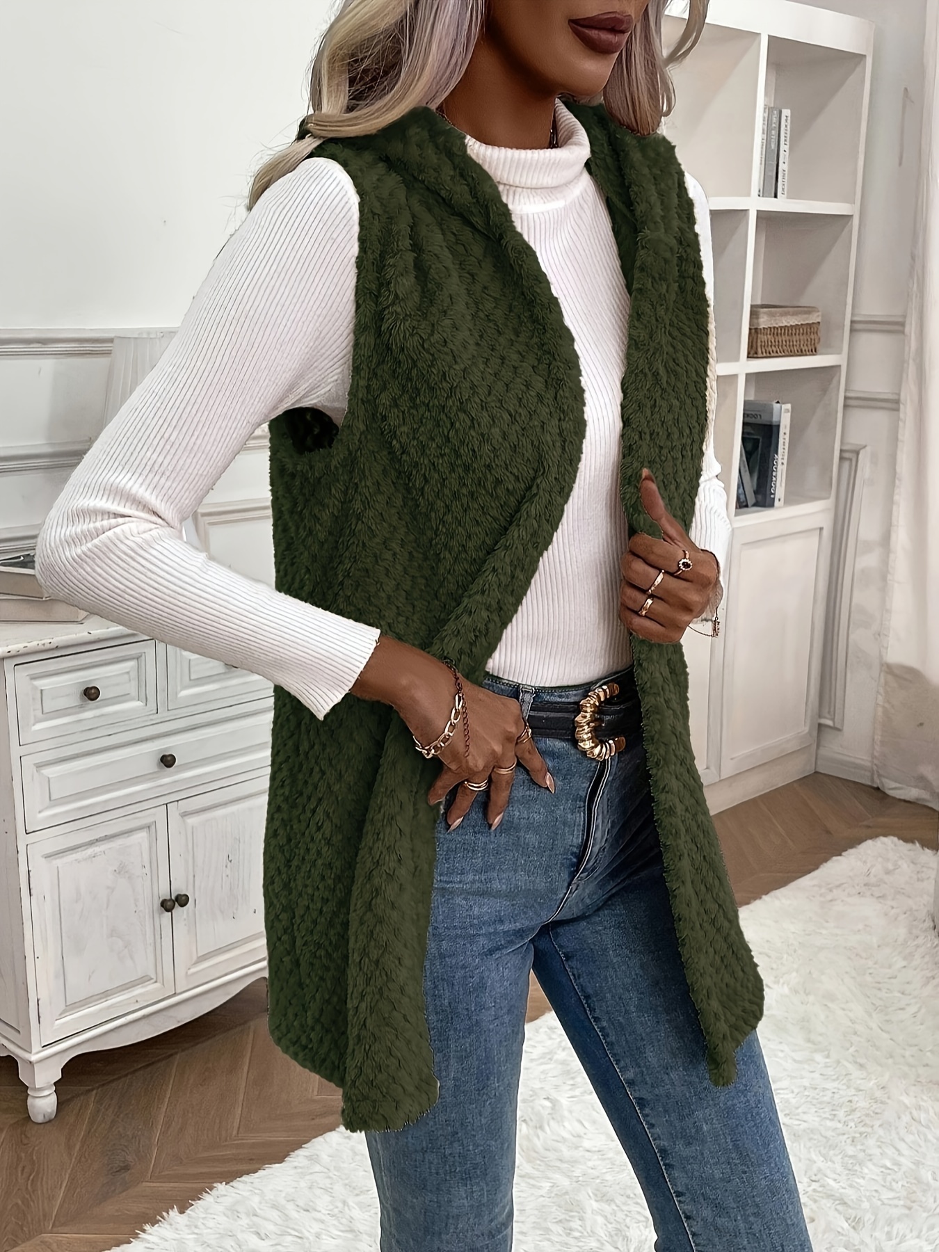 chaleco abierto color liso chaqueta sin Temu Spain