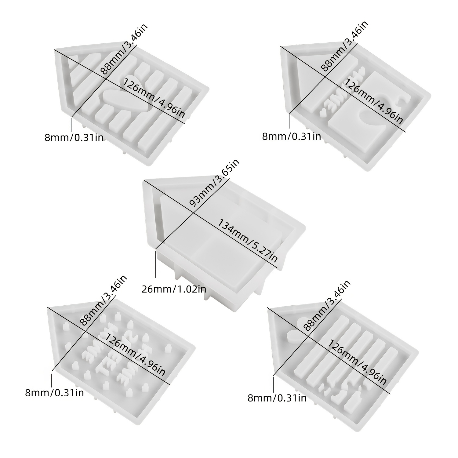 Image of 5pcs/set Hollow House Silicone Molds, Concrete Gypsum Resin Molds, Heart House Molds, Home Decor