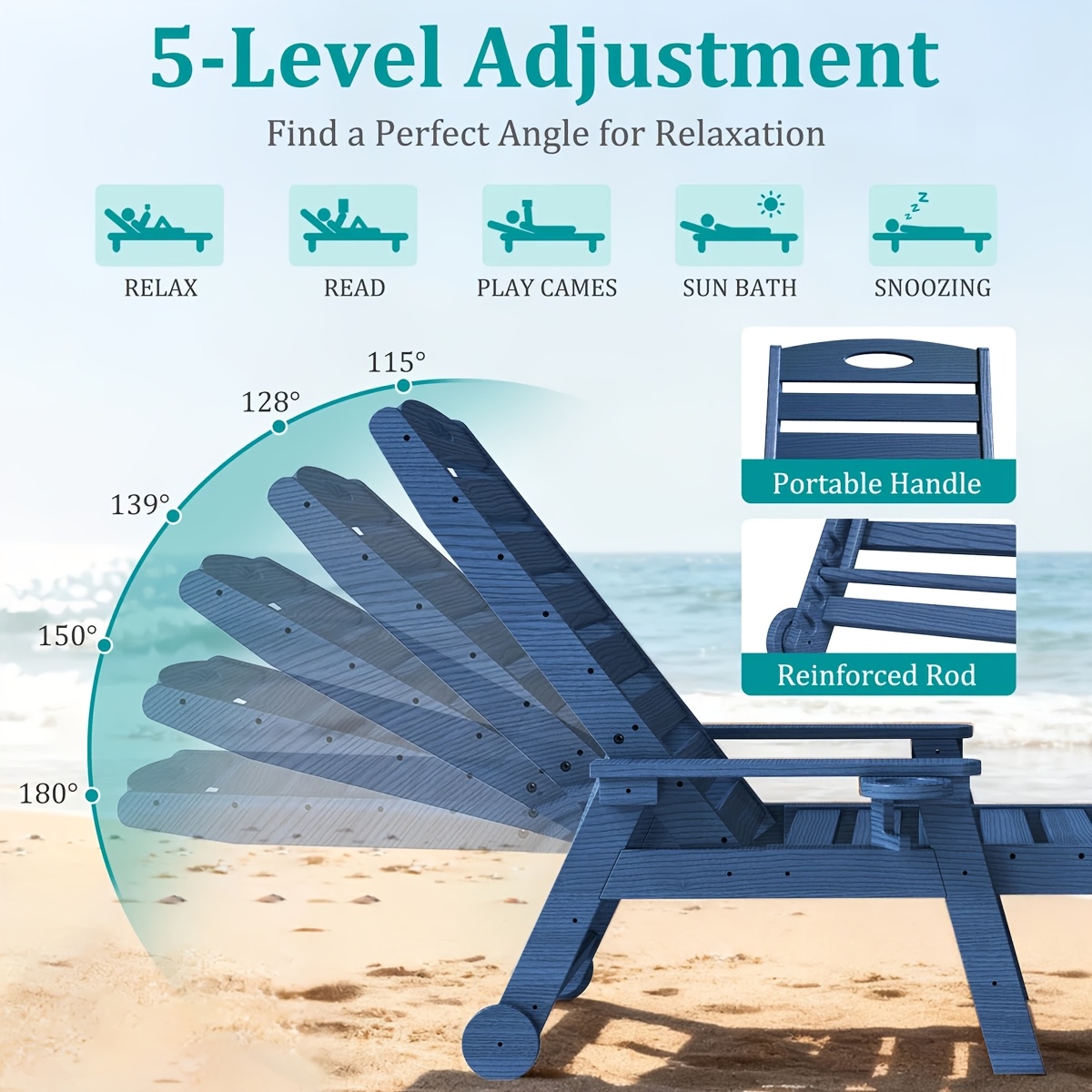 2pcs HDPE Wood Grain Outdoor Chaise Lounge Chairs, 78