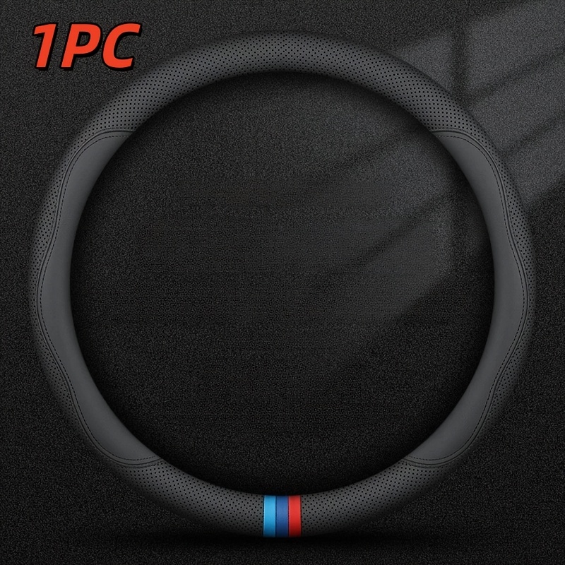 TEMU Car 38cm Round Steering Wheel Cover, Car Accessory, Faux Leather Breathable Wear-resistant Linen Non-slip Sweat-absorbing, , Car Steering Wheel