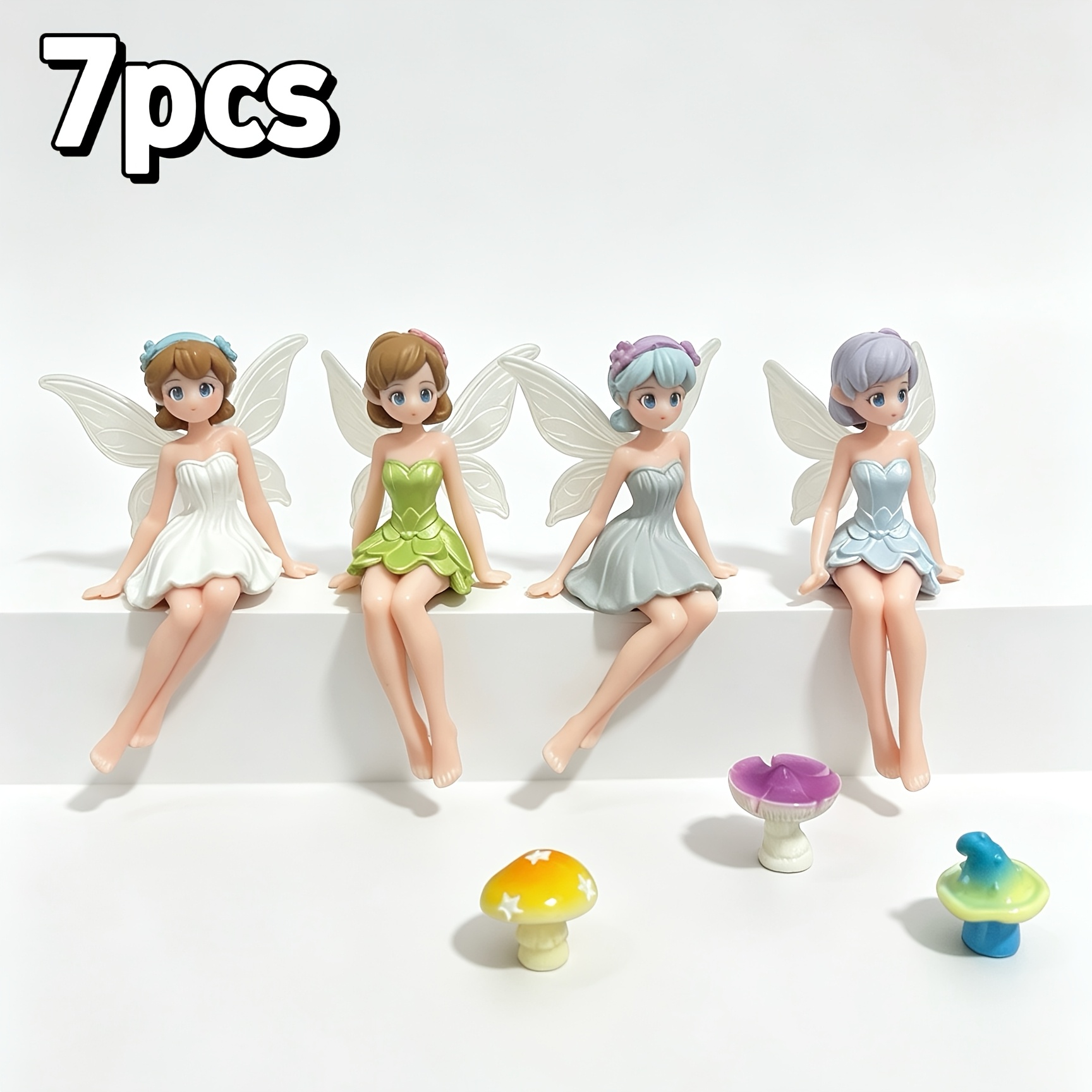 TEMU 7pcs, Creative Resin Flower Fairy Girl And Mushroom Potted Resin Ornaments, Suitable For Car Dashboard Decorations, Collectible Figures Micro