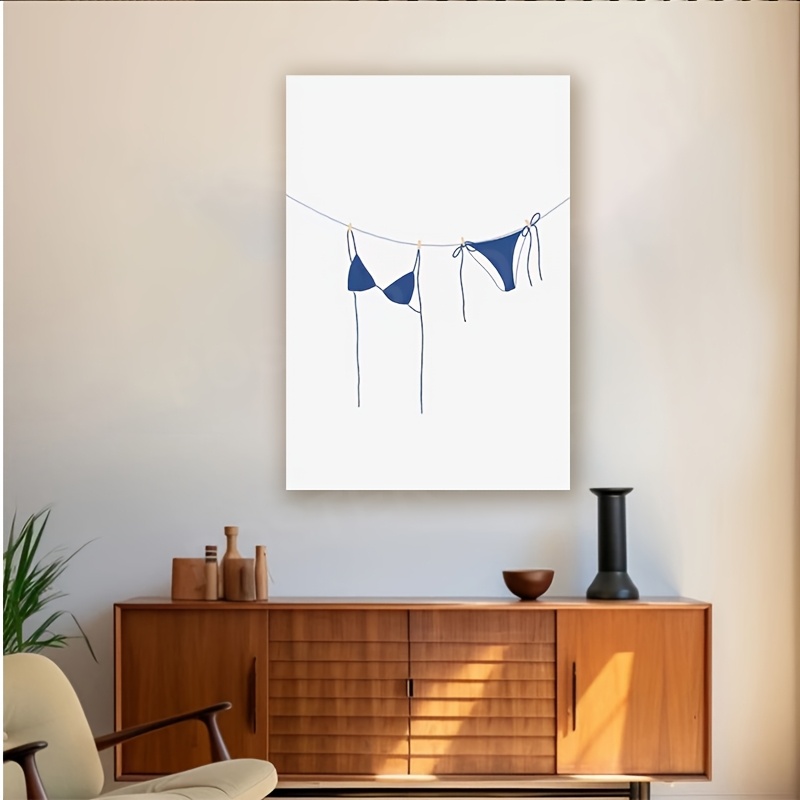Navy Blue Bikini Wall Art Print – Hand-Drawn Canvas Poster with Wooden  Frame Decor for Living Room, Bedroom, or Office, Indoor/Outdoor Us