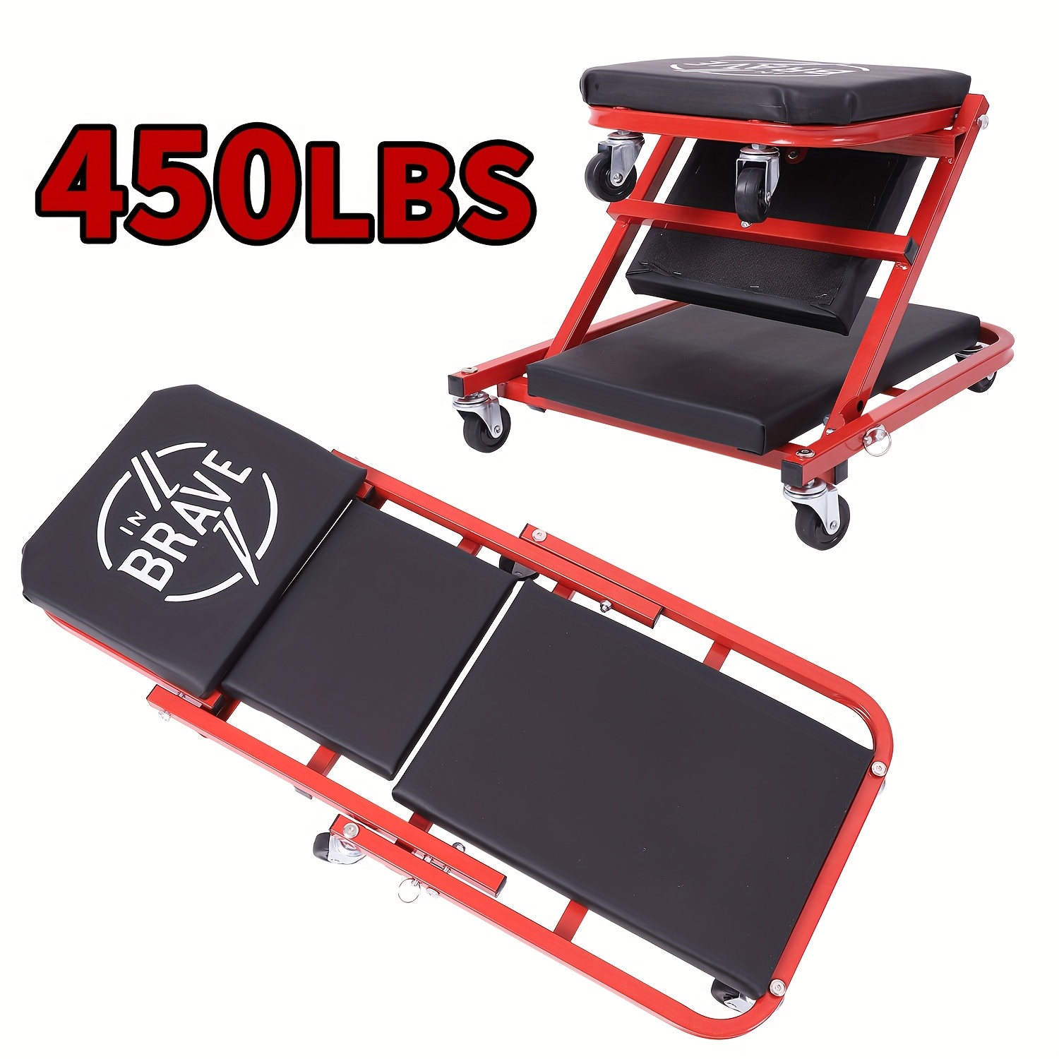 TEMU 36 Inch 2-in-1 Z-crawler Seat With Adjustable Rolling Folding Mechanical Crawler/self-repairing Lounger With 6 2.5 Inch Heavy Duty Swivel Wheels -mechanic/men's Tools, Best Gift For Men.