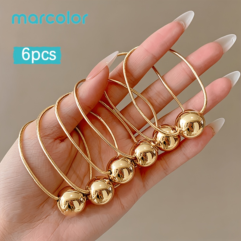 Image of Marcolor 6pcs Set Of And Silvery Balls High Elastic Rubber Bands Head Rope, Easy High-end Headband New Korean Style Ponytail Hair Ring Headpiece, Elegant High-end Prom Decoration Headband