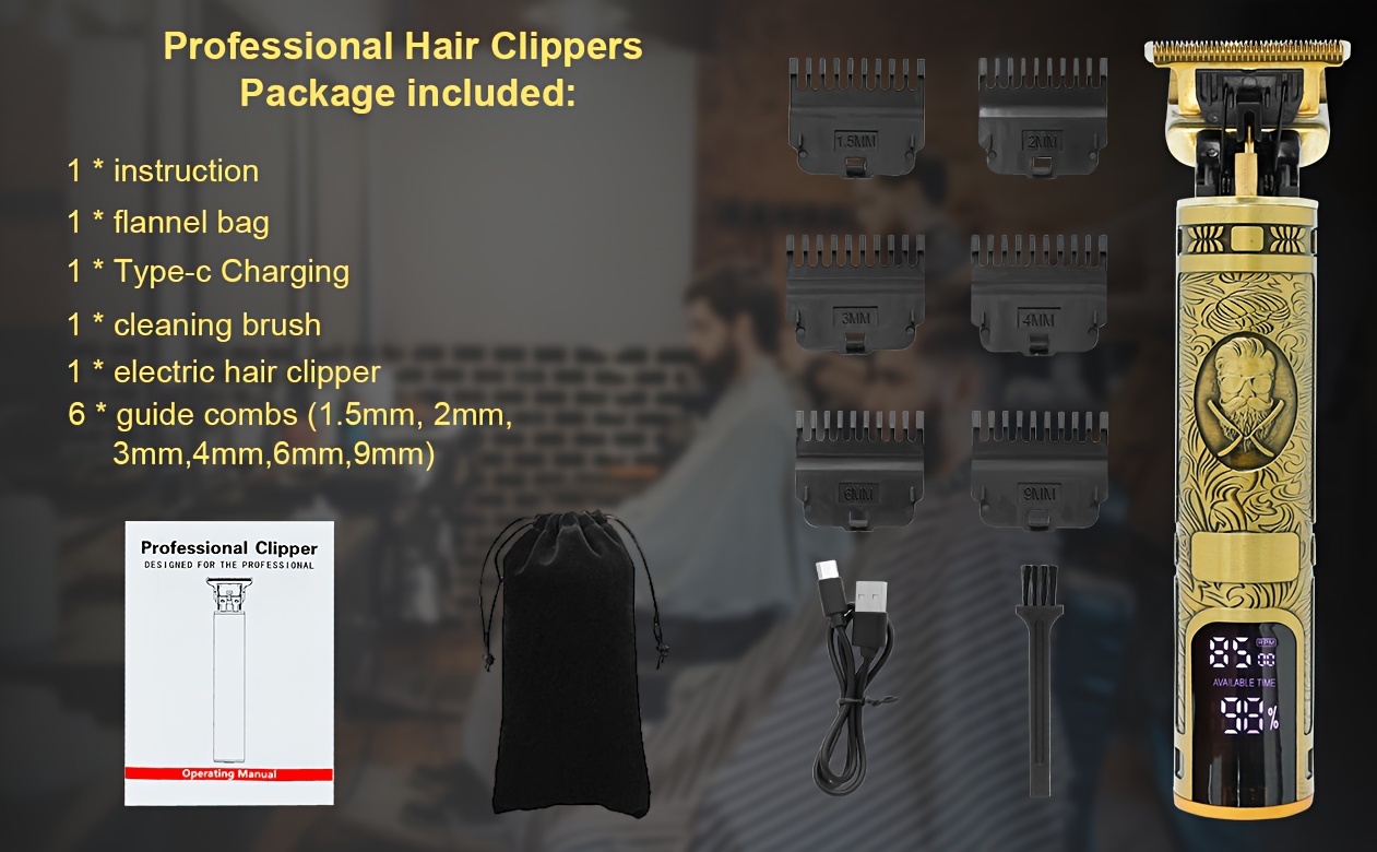 Beard Trimmer Hair Clippers Men, Professional T-Blade Beard Trimmer, Cordless USB Rechargeable Detailer Trimmer with LCD Screen, Grooming Kit 7 in 1 for Barbers and Home, Gifts for Men Haircut