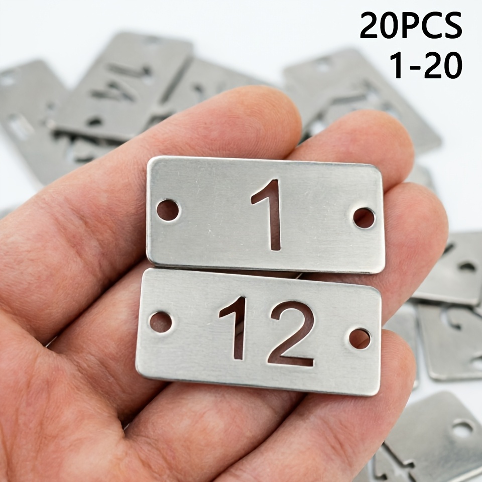 Image of 20pcs Metal Rectangular Number Tags, Continuous Number Identification Tags, Hang Tag Labels