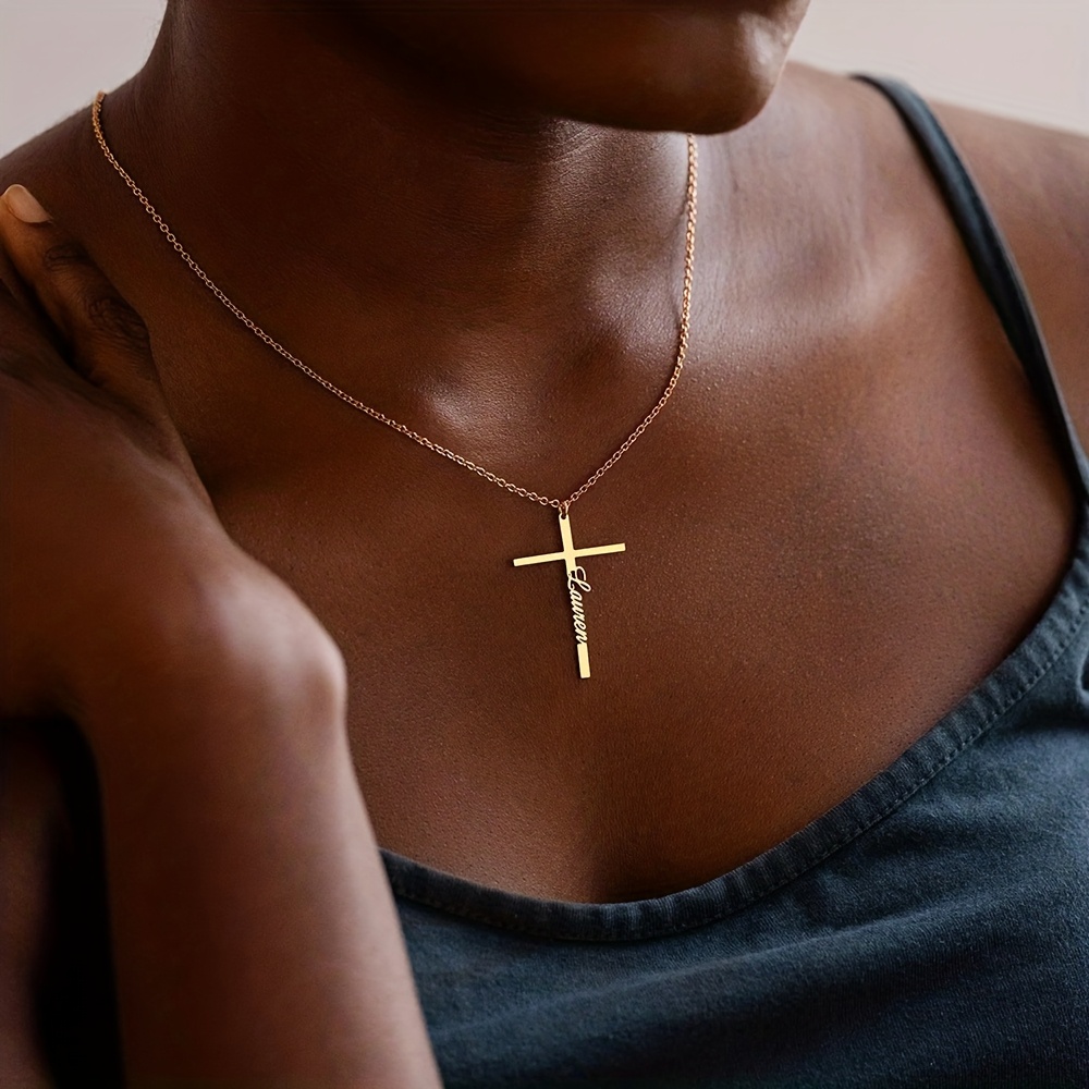 Women's Personalized 18K Gold Plated Cross Name Pendant Necklace