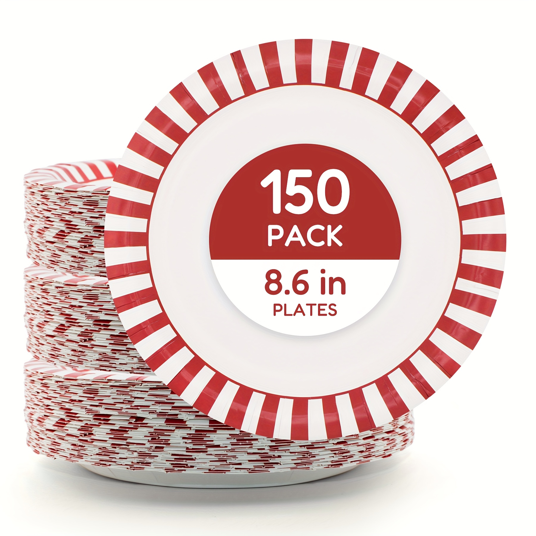TEMU 150-pack Heavy-duty 8.6/10 Inch Disposable Paper Plates - Grease-resistant, Design Leak-proof Dinnerware, For Weddings, Birthdays, Bbq, Daily