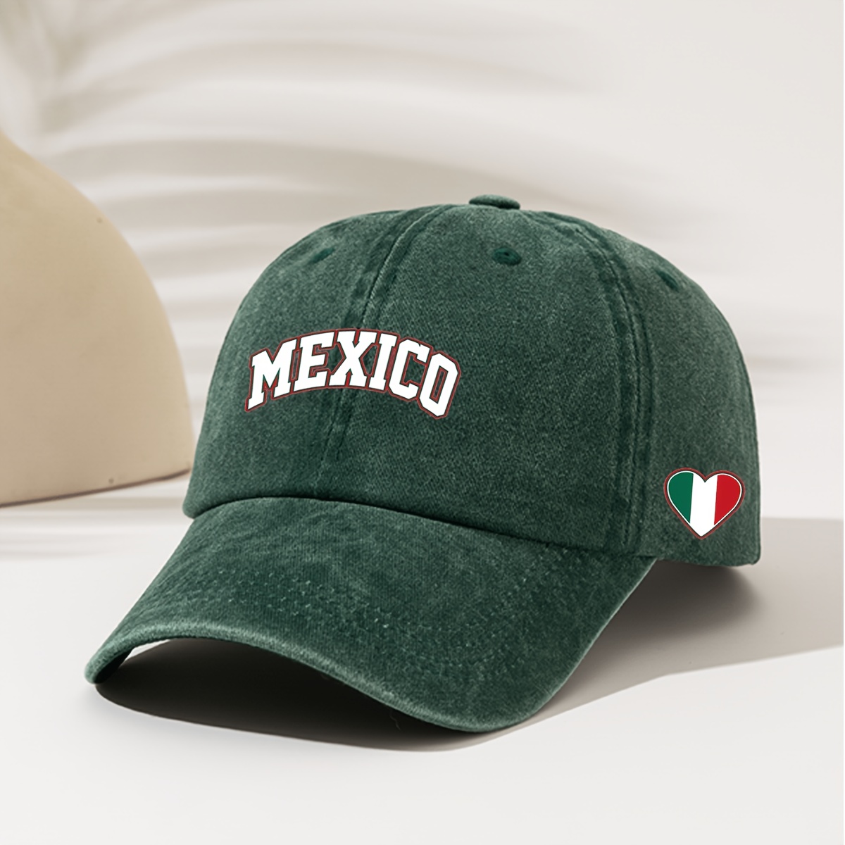 TEMU 1 Casquette de baseball délavée avec imprimé lettrage "MEXICO Heart Flag", style vintage américain, , simple, décontractée, polyvalente et