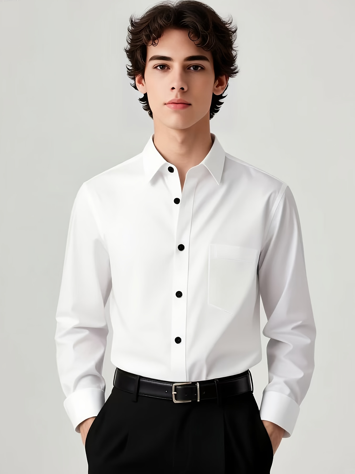 Camisa Formal Juvenil para Adolescentes, Manga Larga, Cómoda y Transpirable, Camisa Abotonada, Talla Regular, Largo Extendido, Adecuada para Ocasiones Formales, Camisa Elástica para Estudiantes, Para Adolescentes