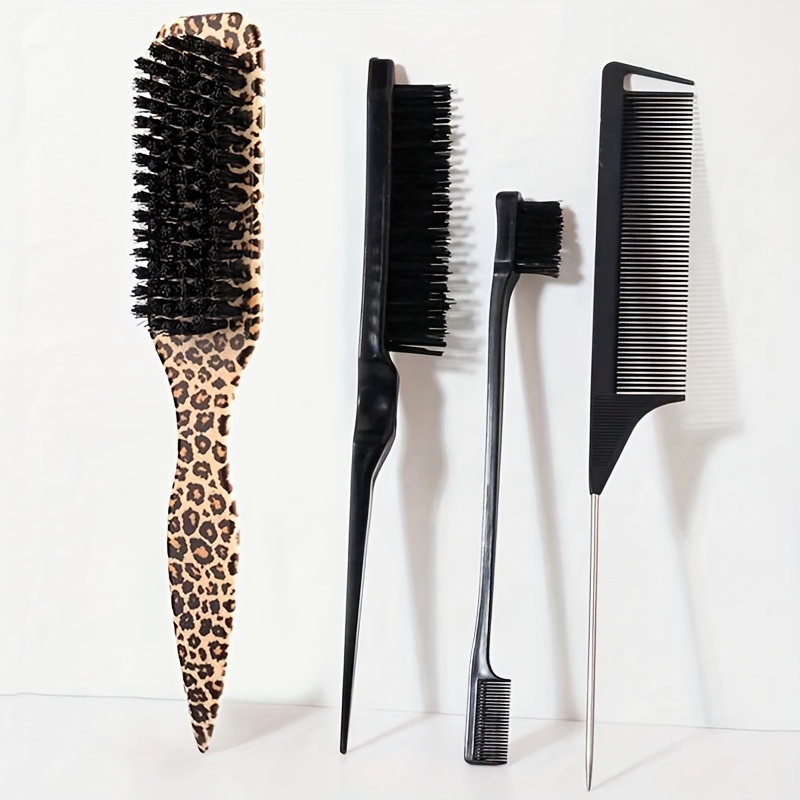 E-shop 4-teiliges Set Spitze-Schwanz-Bürsten-Kamm, Anti-Statik, Nylonborsten, für alle Haartypen geeignet, mit ABS-Griff, ideal für Friseursalons und