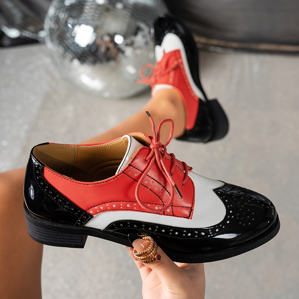 Multi Coloured Two Tone Womens Brogues Women's Red Black White