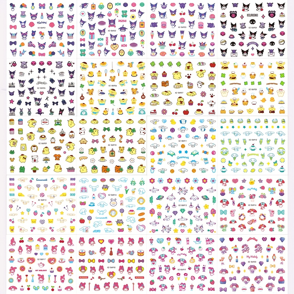Image of 20 Sheets Nail Stickers Decals, Kuromi Cinnamoroll Pompompurin My Melody Nail Art, Nail Sticker Set For Women