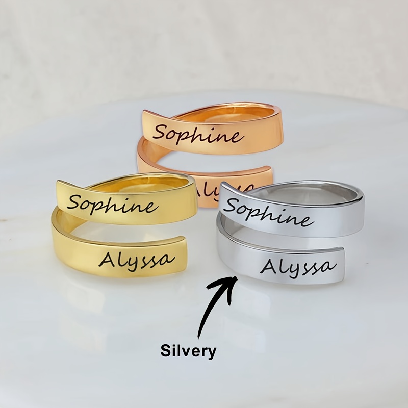 TEMU Customizable For Women - Personalized Ring - Engraved Couple/mother-daughter Names - Unique Gift For Her, Mom, Girlfriend - Adjustable Name