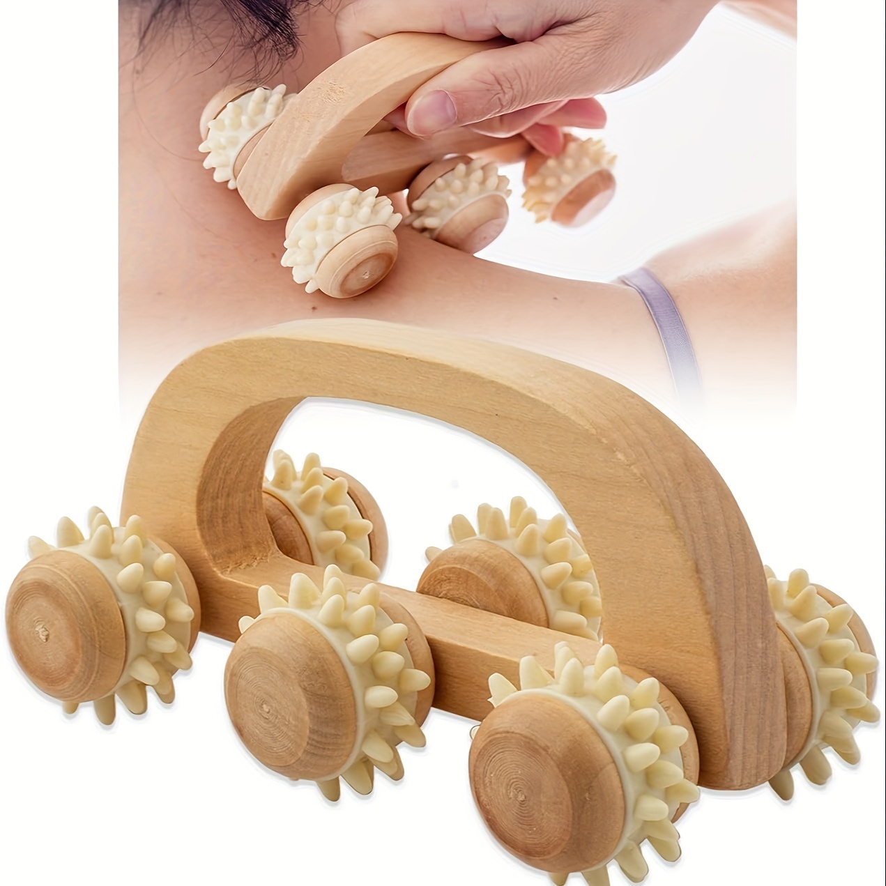 

Wooden Manual Back Massager With 6 Rolling Massage Balls - Unscented, Non-electric, No Batteries Needed