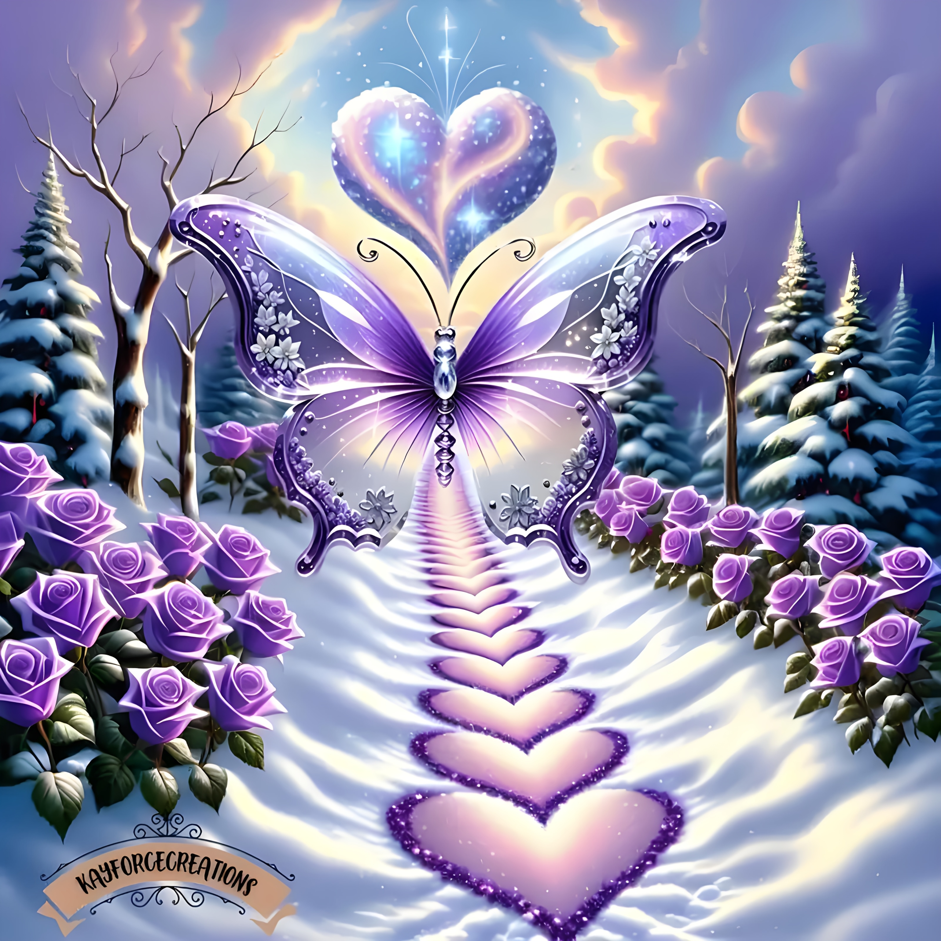 TEMU A New Product! This 5d Diamond Painting Kit Features A Stunning And Intricate Design Of A Purple Set In A Winter . It Includes Round, Frameless