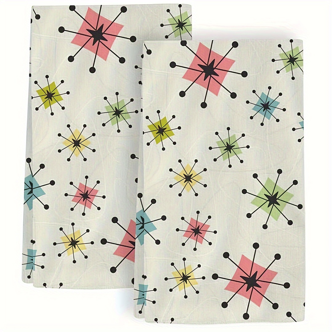 

Retro Mid Century Abstract Atomic Stars Kitchen Towels Set Of 2, Modern Woven Polyester Dish Towels, Decorative Geometric Tea Towels, Super Soft Machine Washable Hand Towels For Kitchen, 16 X 24 Inch