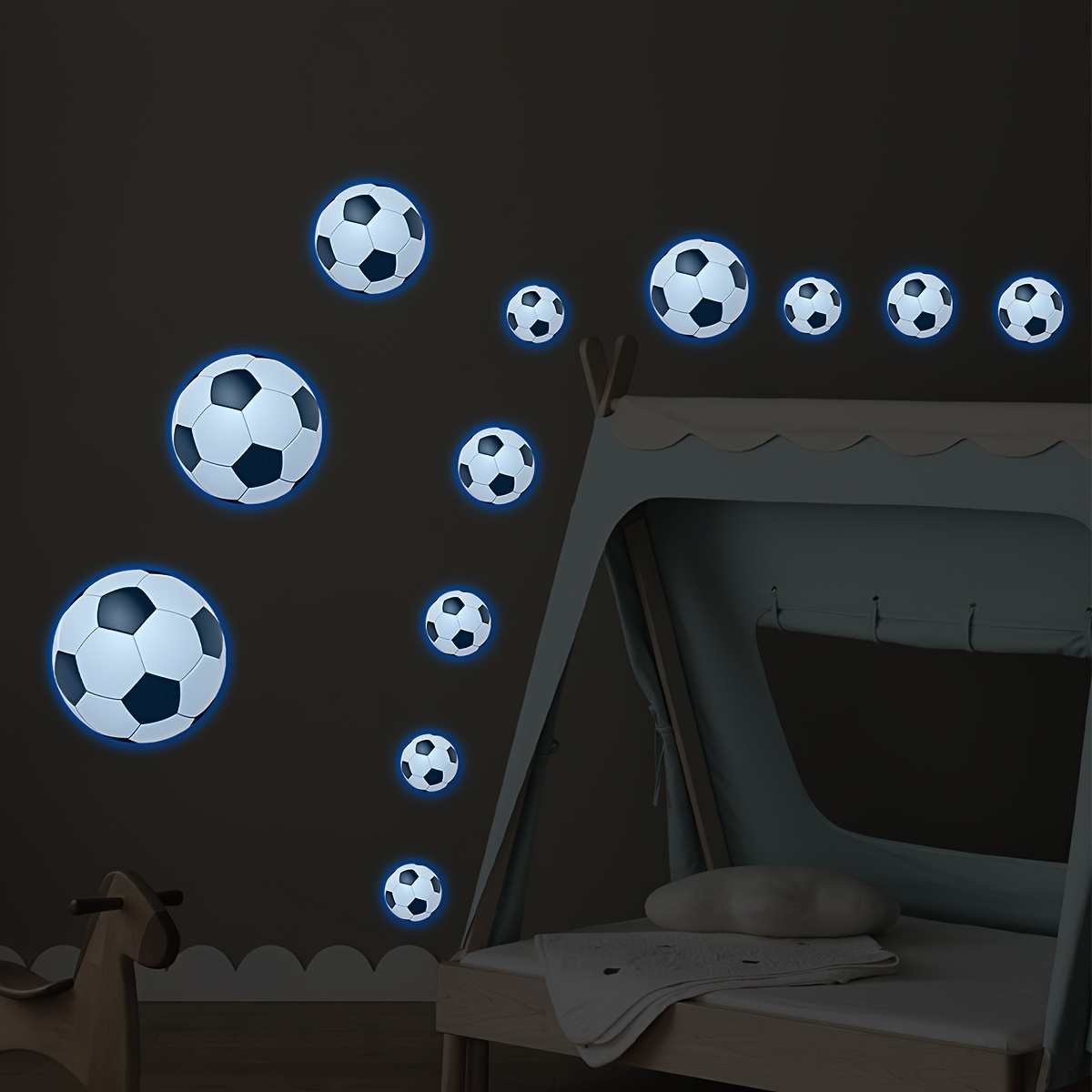 Image of 1pc Soccer -the-dark Sticker, Self-adhesive Light-up Decal, Sports-themed Decoration, Self-stick For Bedroom, Living Room, And Bathroom Walls, Accent Wall Sticker, Home Decor, Removable Self-adhesive
