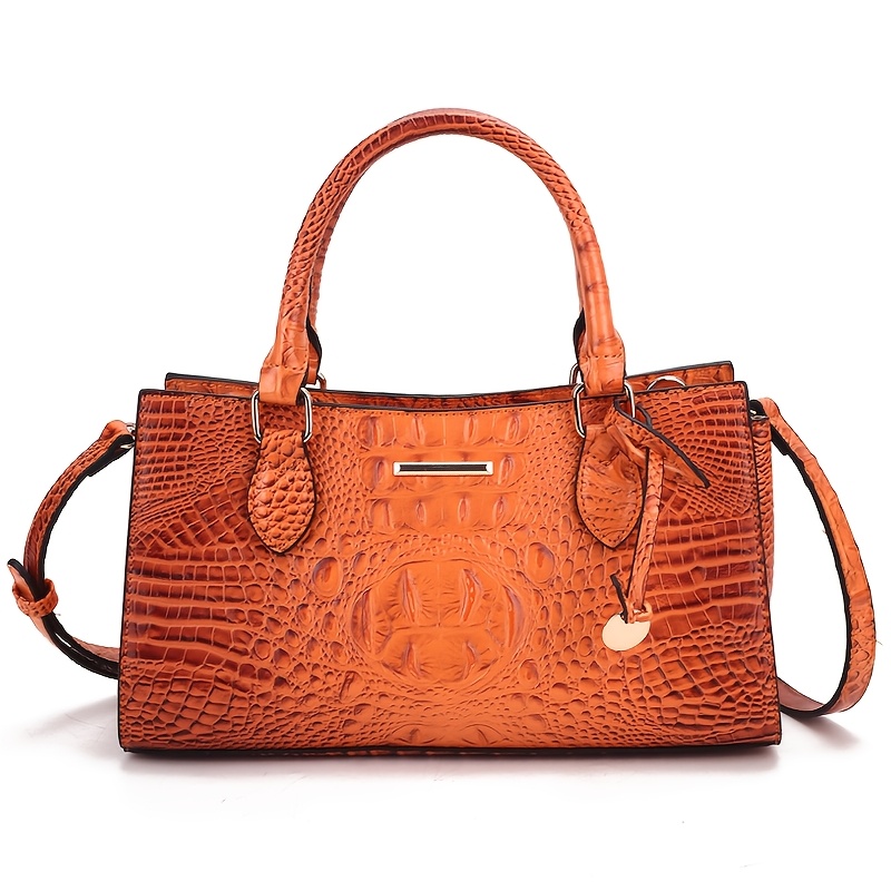 TEMU Women's Alligator-style Handbag - Luxury Zipper Closure Crossbody Purse With Alligator Print, Solid Color Suitable For Parties & Everyday Use,