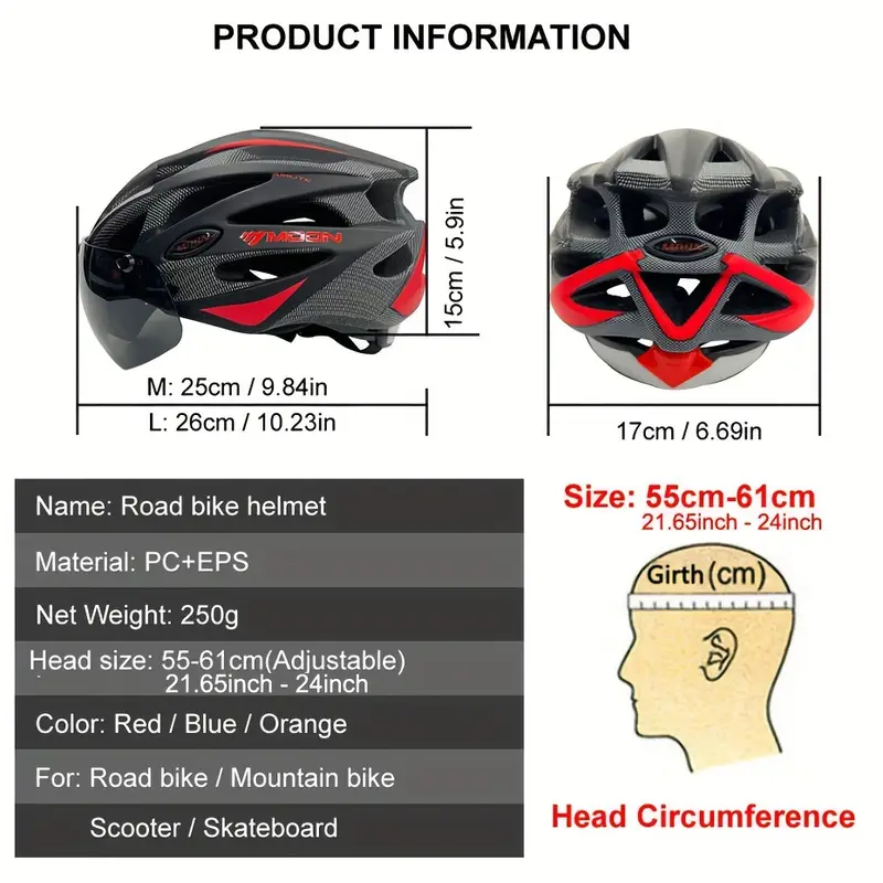 moon ultralight cycling helmet with removable visor black red adjustable multi use for road mountain biking unisex adult uncharged unisex cycling gear modern helmet design adjustable strap helmet details 4