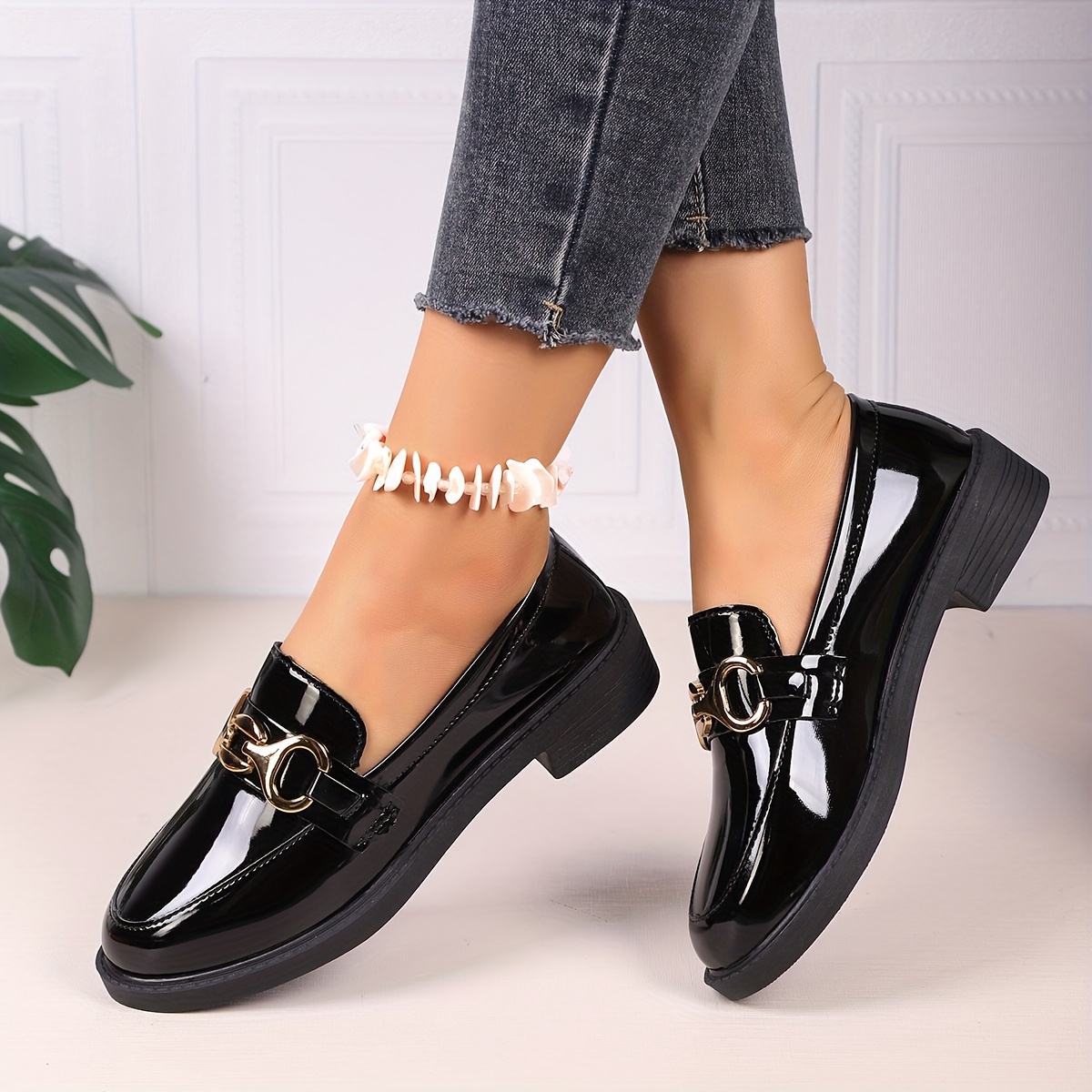 loafers pretos elegantes para mulheres com   de fivela e anel   - sapatos confortáveis de     para   as  , calçados confortáveis, slip-on elegante, palmilha em tecido