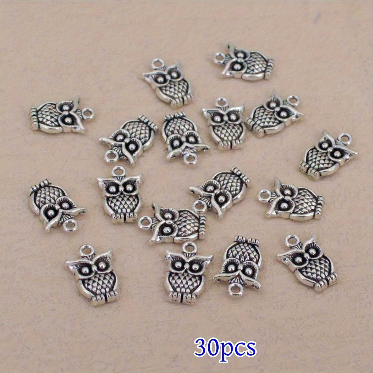 Image of 30pcs Retro Bohemian Antique Silvery Animal Owl Pendant Women's Fashion Handmade Jewelry