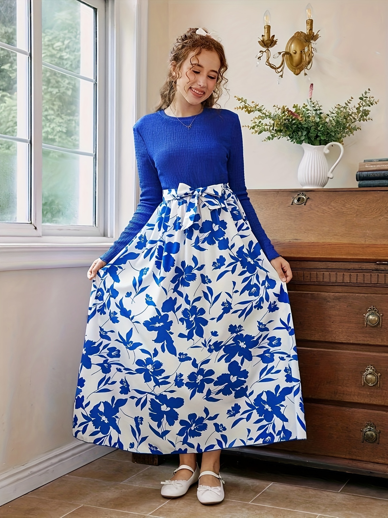 teenage girl casual festival sleeve covering a-line black floral position  flower print dress | High-quality & Affordable | Temu Oman