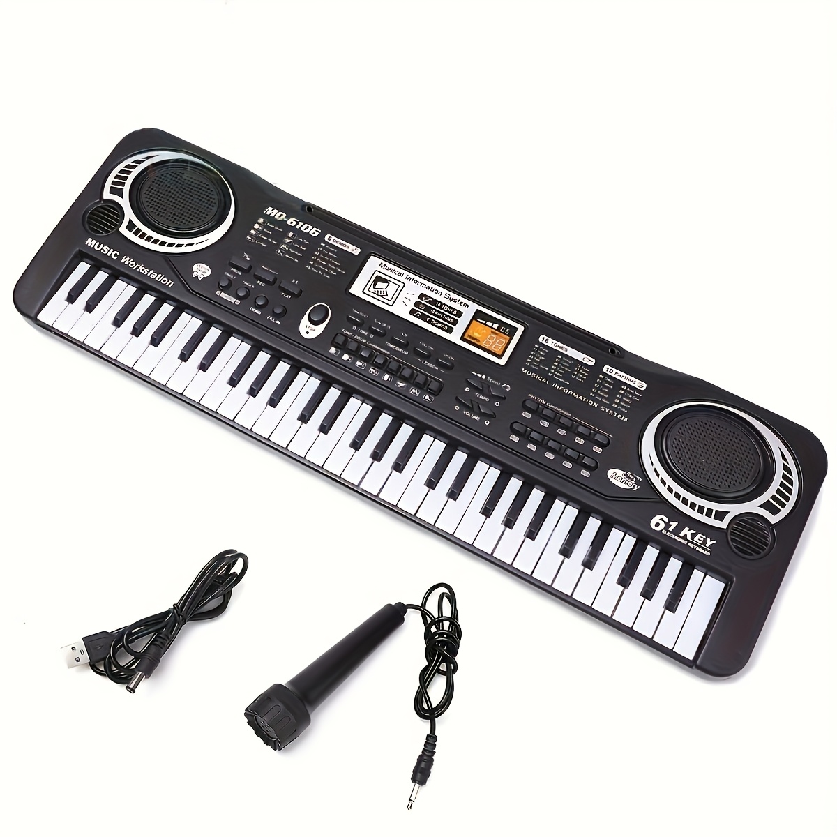 

61 Keys Keyboard, Portable Electronic Instrument, Multi-functional Keyboard With Microphone, Battery Powered/usb Dual Use, Black Color