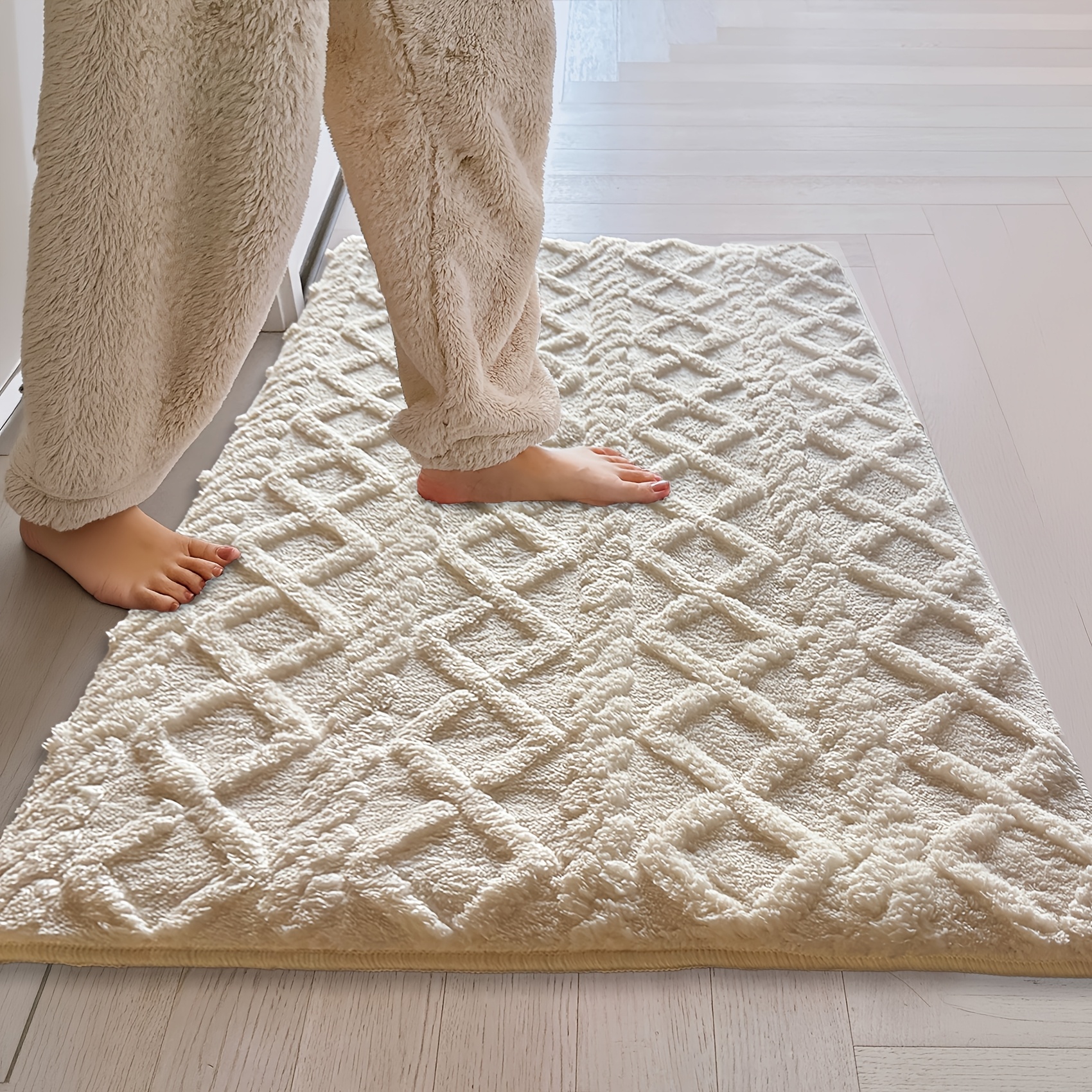 TEMU A Soft Bathroom Rug With 3d Flocking, Beige, Machine Washable For Home Use, Suitable For Bathrooms, Showers, Laundry Rooms, Indoor Decorative
