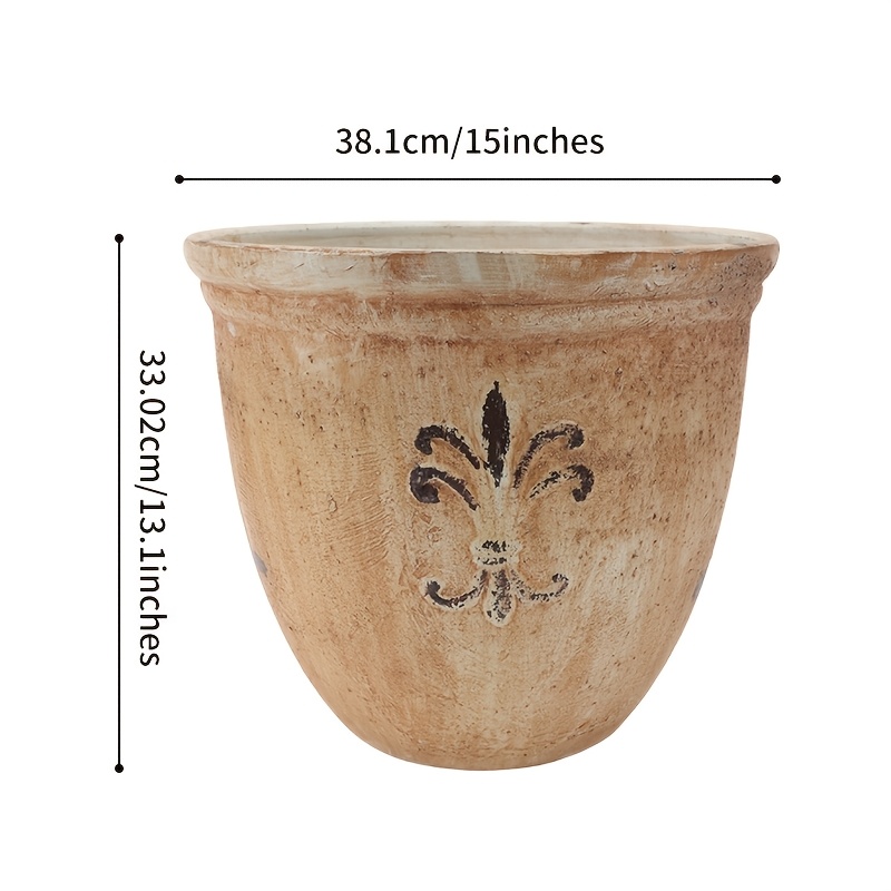TEMU - Free, 15" X 13.1" Vintage Resin Planter, Weather-resistant For Indoor/outdoor Garden, Patio(2 Colors: Beige & Dark Brown)