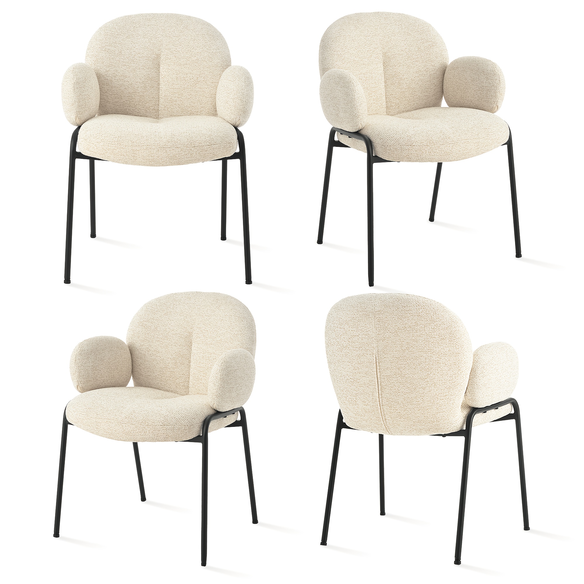 Set 0f 4 Goeurvant Chic Curved Accent Chairs With Adjustable Feet, Scandinavian Style