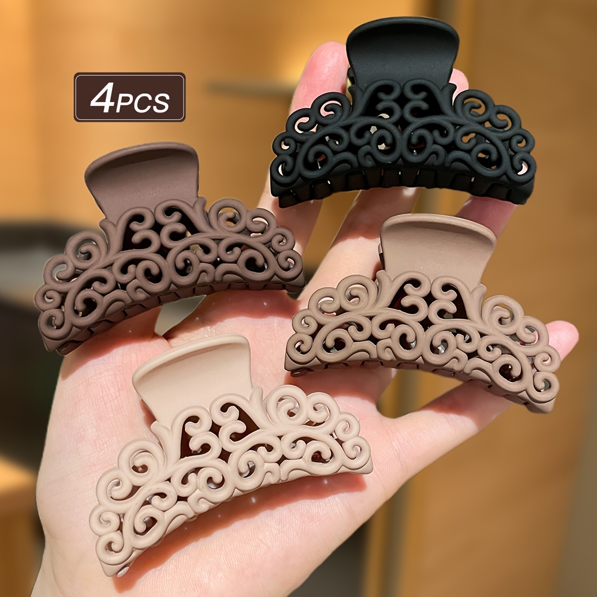 TEMU 4pcs Women's Hollow-out Hair Claw Clips, Simple And Versatile Style, Accessories, Medium-size Claw Clips, Women's Hair Accessories. Suitable For Daily Casual Wear And , Summer Accessory Set.