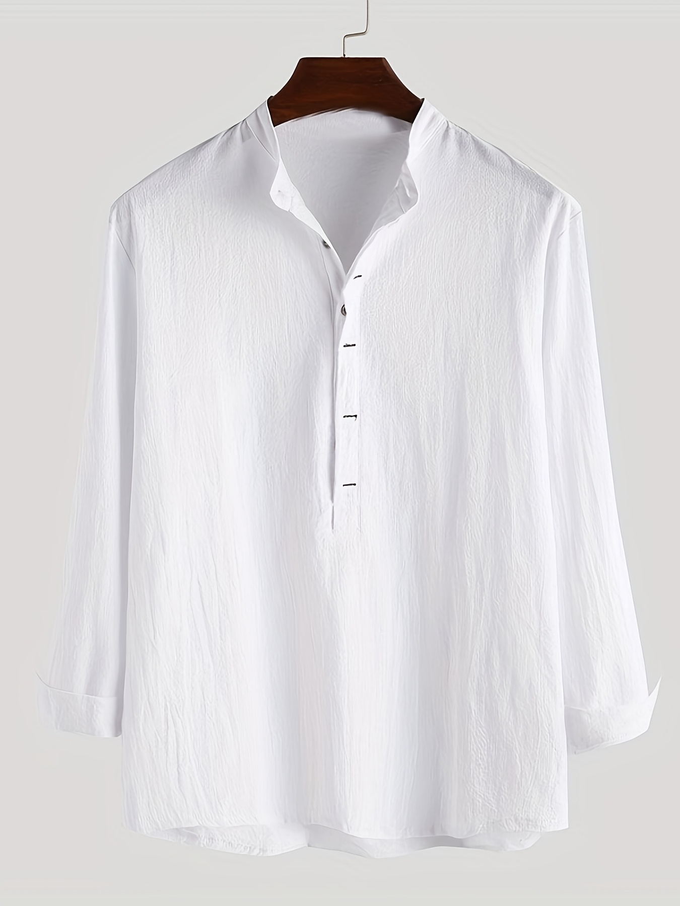 mens   casual long sleeve shirt   fabric solid color classic collar semi button design with sleeve loops lightweight for daily wear commuting street style soft texture   in four colors