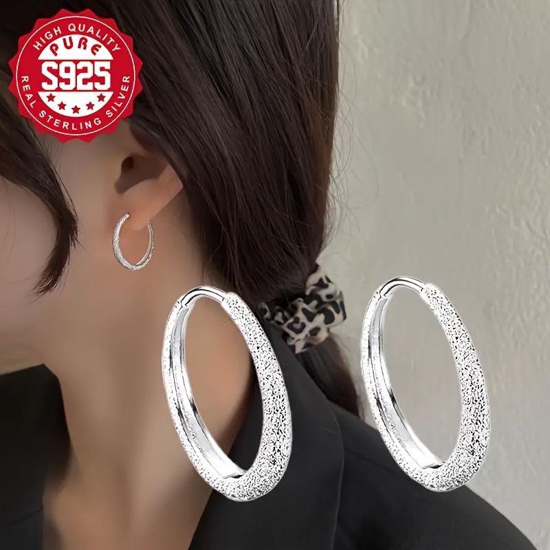 

Vintage Boho Chic 925 Sterling Silver Hoop Earrings For Women, Sparkling Non-piercing For , Hypoallergenic, Gift- & - Elegant Jewelry