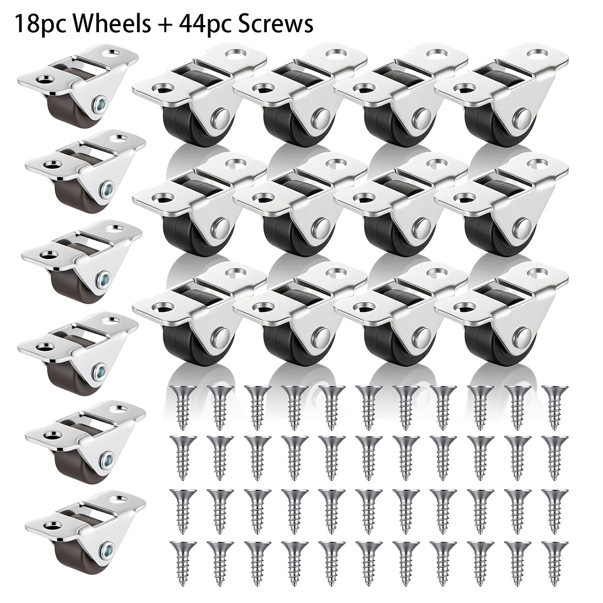 TEMU 62pcs Set Of Fixed Casters ( And 44 Screws), Small Silent Rigid Plate Casters, Low-profile Unidirectional , Metal Top Plate Rigid Mini Casters,