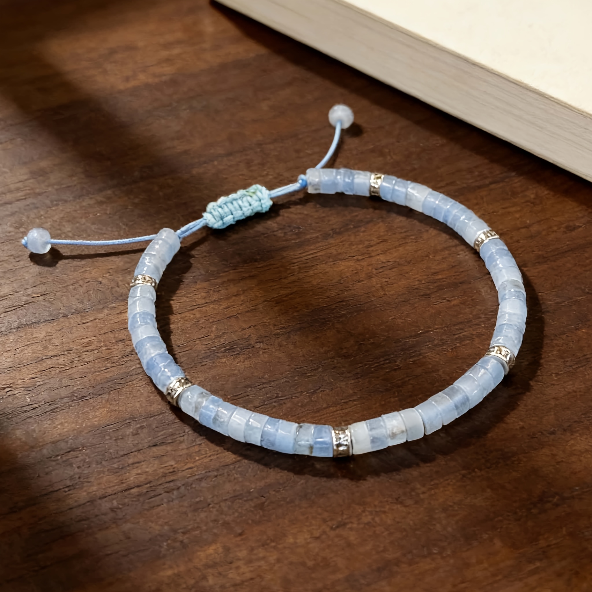 TEMU 1pc Boho Style Bracelet, Natural Aquamarine 2x4 Bracelet, Self-care Bracelet, Jewelry, Good Luck Jewelry For Daily Wear, Perfect For Dates,