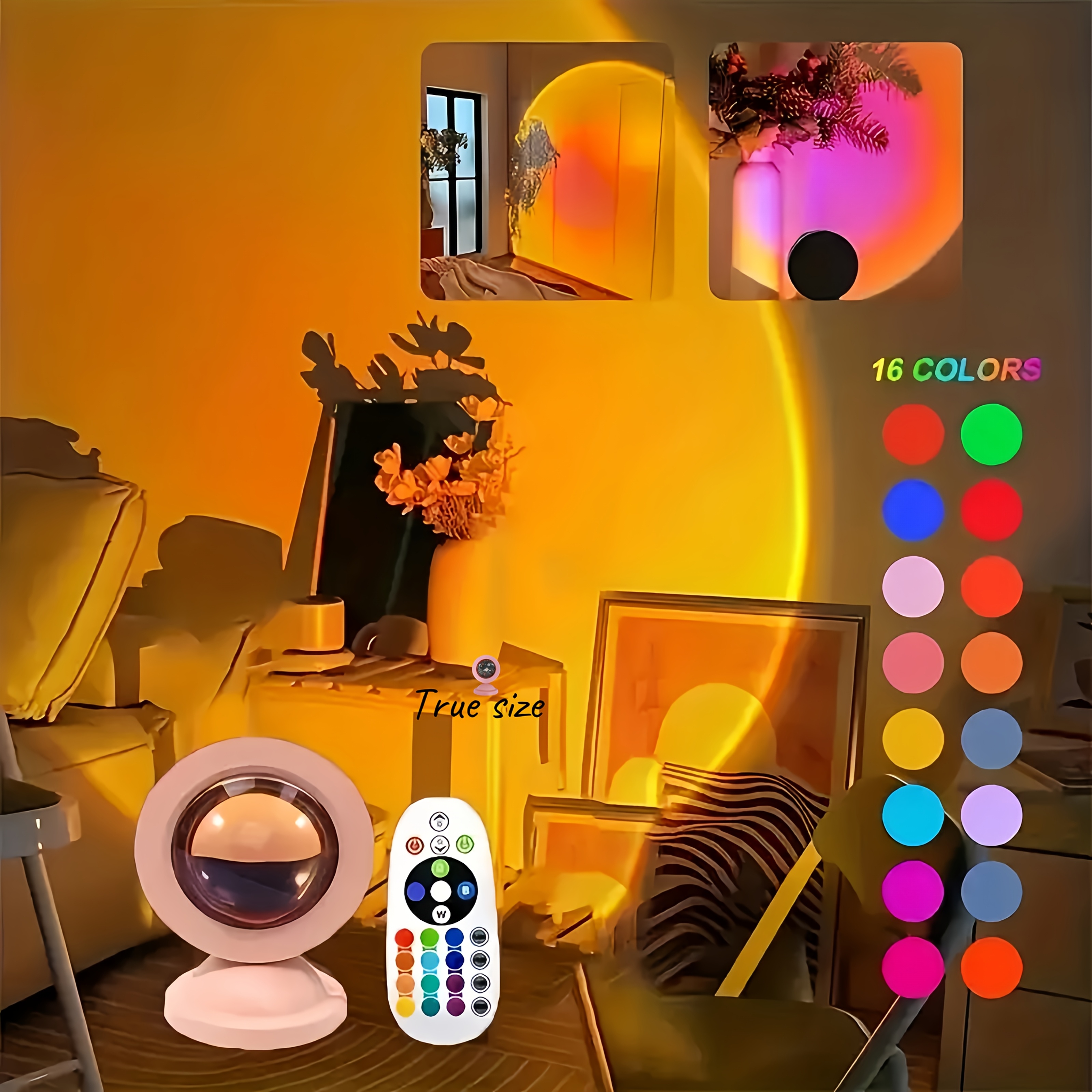 TEMU Lampe USB | Lampe à Commande à Distance, 16 Couleurs Changeantes et Intensité Réglable | Lampe à Projection | Lumière Intelligente | Veilleuse