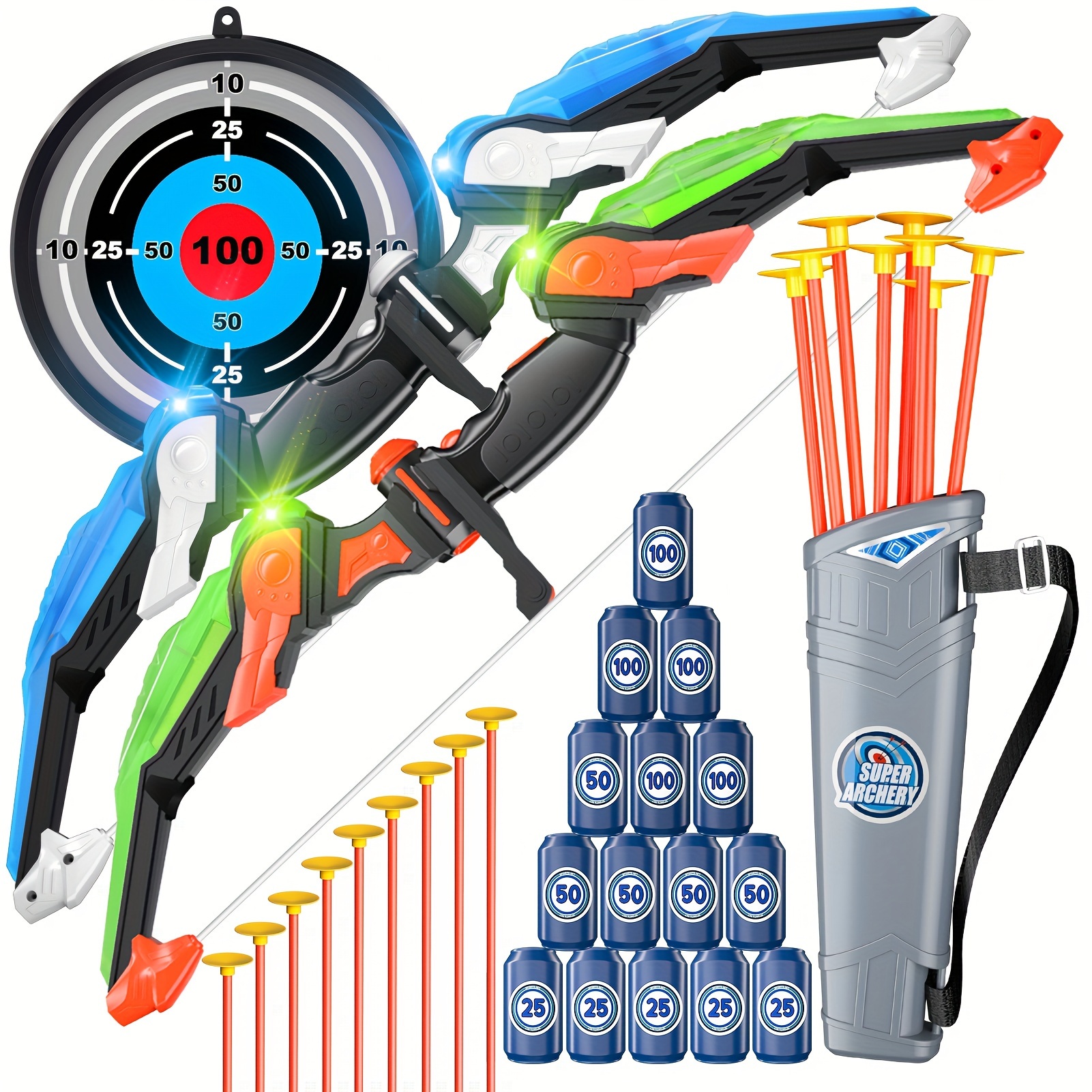 

Bow And Arrow For Kids 4-8 6-8 8-12, Kids Toys With Light-up Led Includes 32 Suction Cup Arrows, Indoor Outdoor Bow And Arrow Toys Gifts Christmas Gift