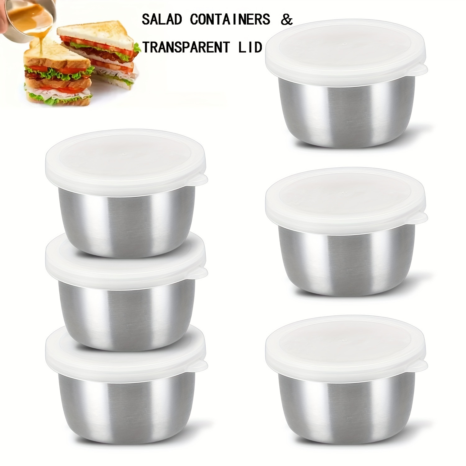 

2/4/6pcs Stainless Steel Salad Dressing Containers - 1. Leakproof Portable Sauce Cups With Clear Lids, Reusable Seasoning Jars For Bento Boxes, Work, School, Picnics & Travel