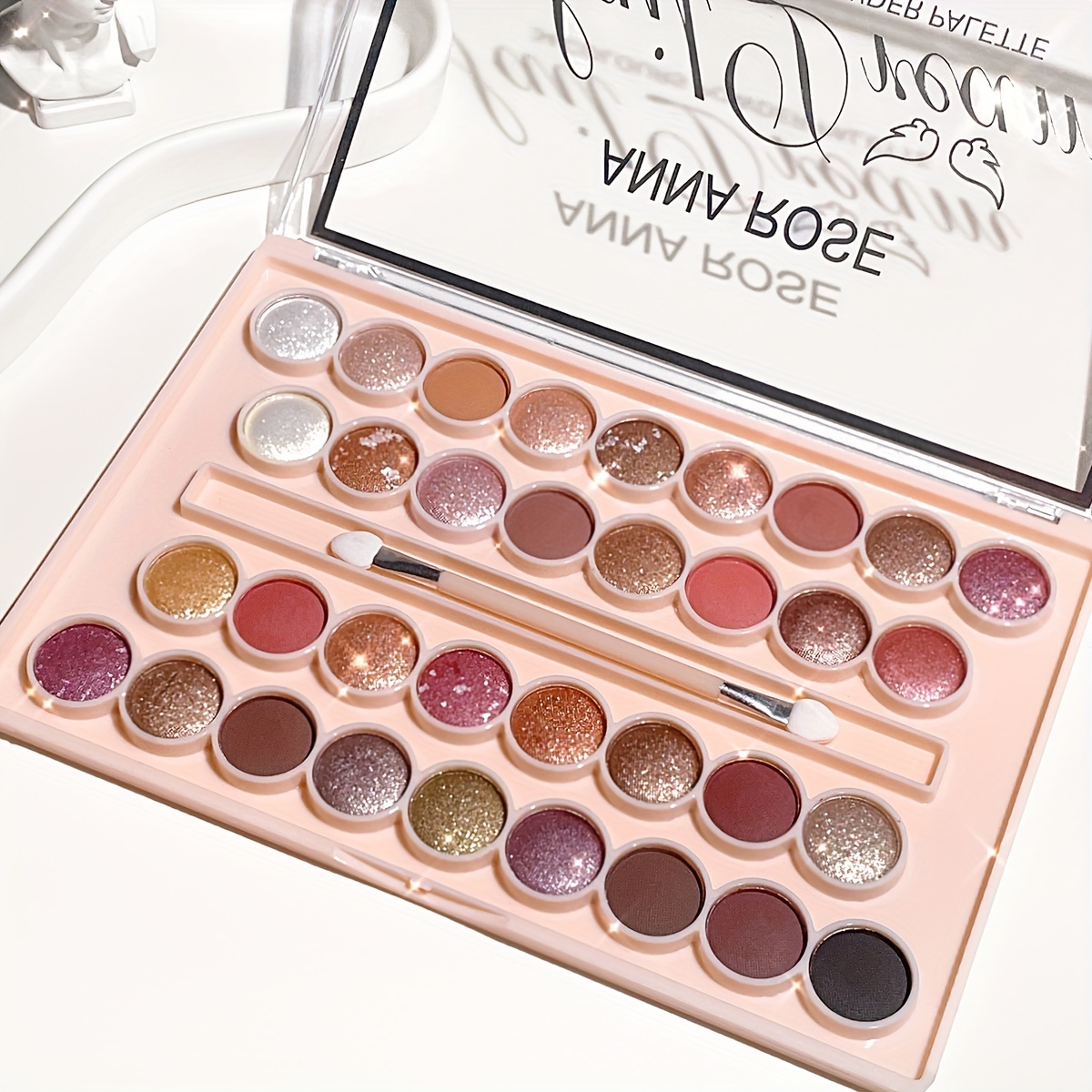 

34-color Eyeshadow Palette, Matte Shimmer Glitter Earth Tones, Highlight & Contour Multifunctional Makeup Tray, Natural Long-lasting High Pigment Eye Makeup