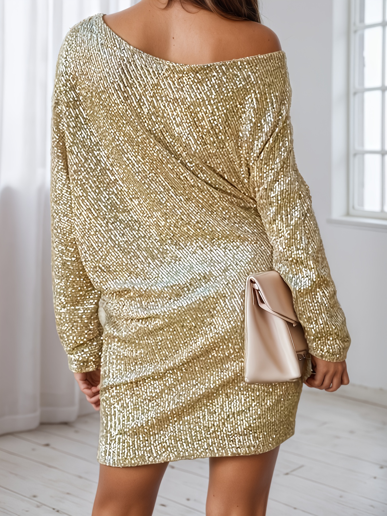 vibrant bodycon v neck long sleeve sequin dress shimmering - Temu