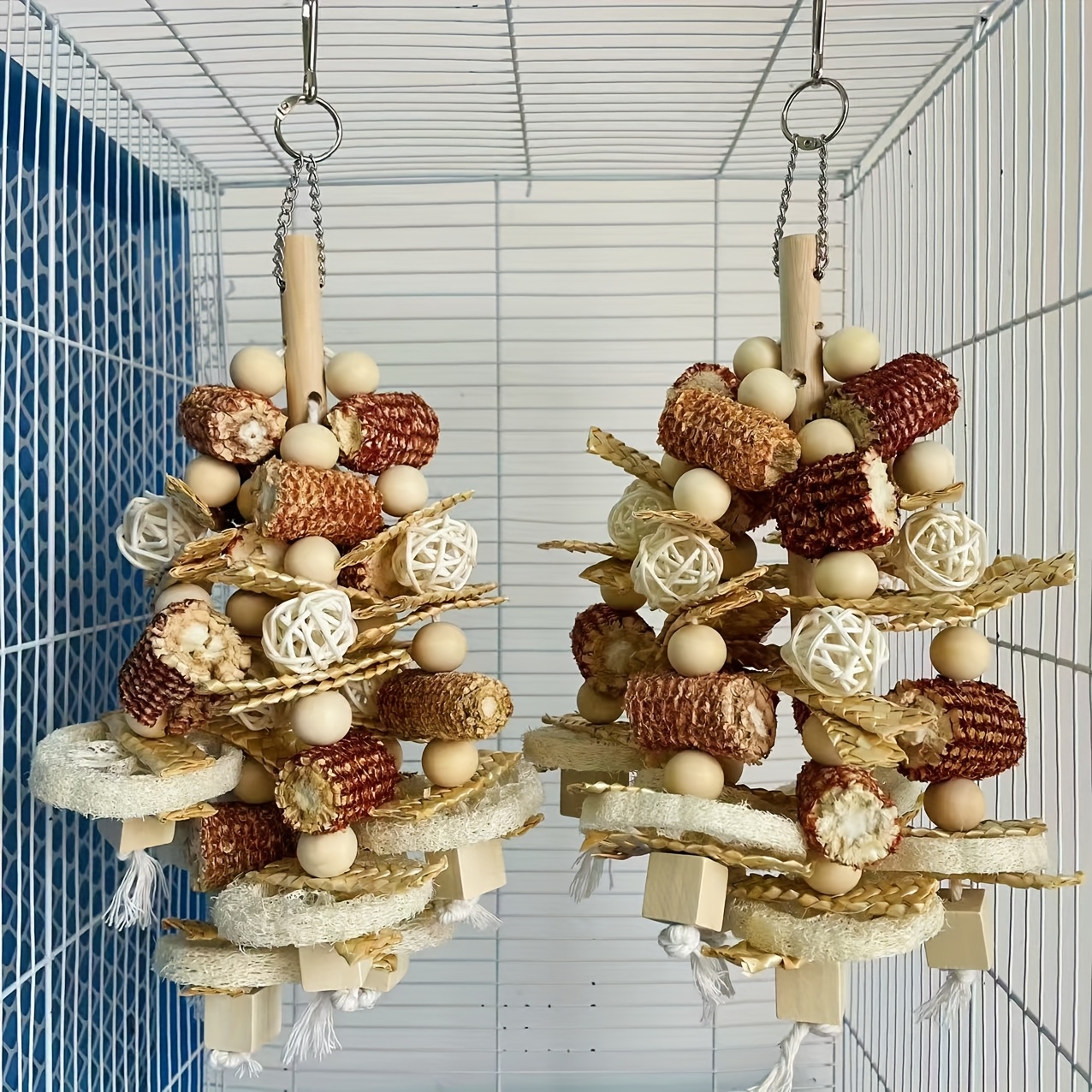 large bird toy   parrot toy for parrots parakeets and other small to medium sized parrots corn cob and plush shredding chew toy wooden