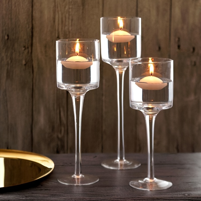 TEMU Set Of 3 Clear Holders, Stemmed Candlestick Centerpieces For Dining, Tabletop Aromatherapy Cups, Decor For Christmas And Home Decor - No Included