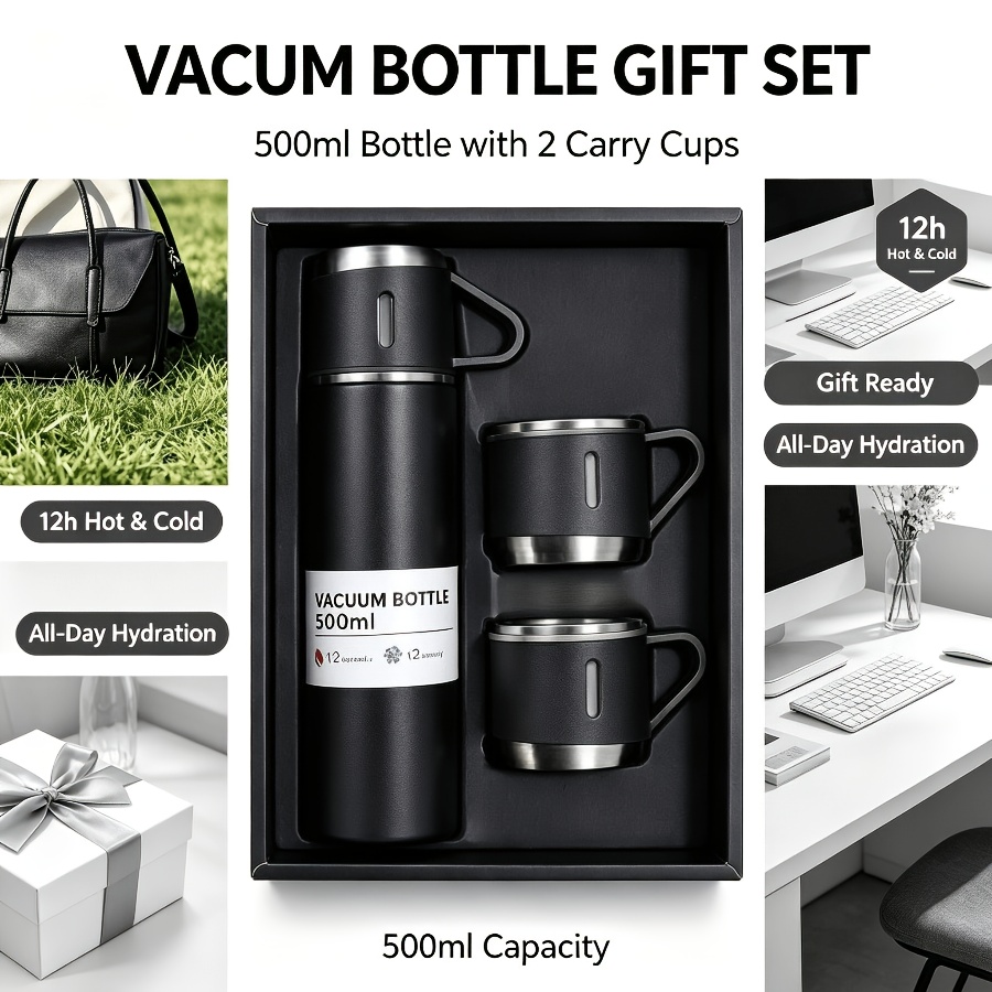 TEMU Vacuum Insulated Cup Gift Box Set 500ml 304 Stainless Steel Vacuum Vacuum Cup Coffee Cup 12 Hours Long-lasting Cold And Hot Dual Insulation