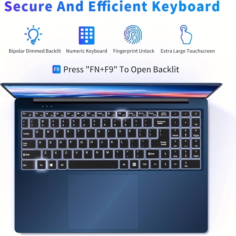 FUNYET 16-inch Gaming Laptop, 16GB RAM 1TB SSD, N150 Processor, FHD 1920 * 1200, 180 Open Angle, Backlit, BT4 WIFI5, Backlit Keyboard, Blue, Gray