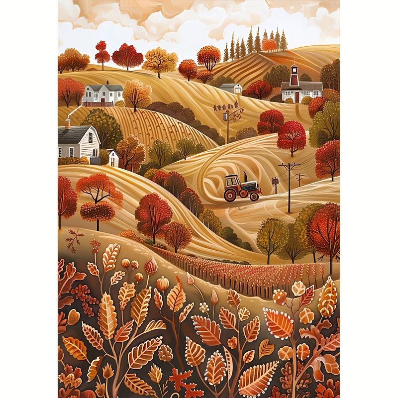 秋の収穫風景 ダイヤモンドペイントキット 30x40cm 初心者向けラウンド