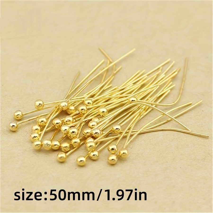 TEMU 98pcs/Lot 16//40/50Mm Aiguilles à Tête Ronde pour la Fabrication de Bijoux - Aiguilles à Billes de Perles Dorées/Argentées, Aiguilles à Tête