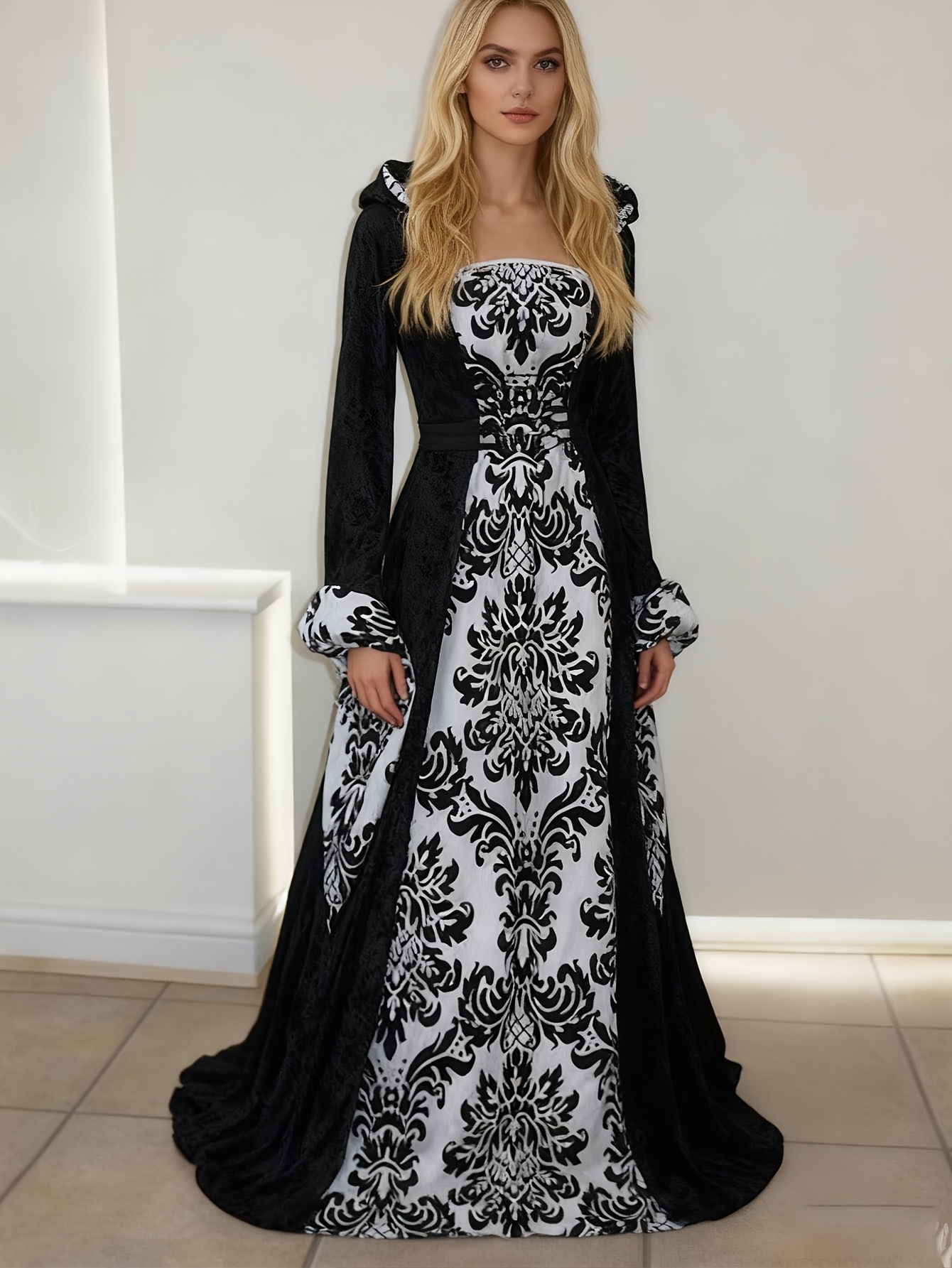 formal satin dresses Flowy Satin Gown, A-Line Skirt, High Leg Slit, Fitted Waist, Vintage Neck,  Tied Straps