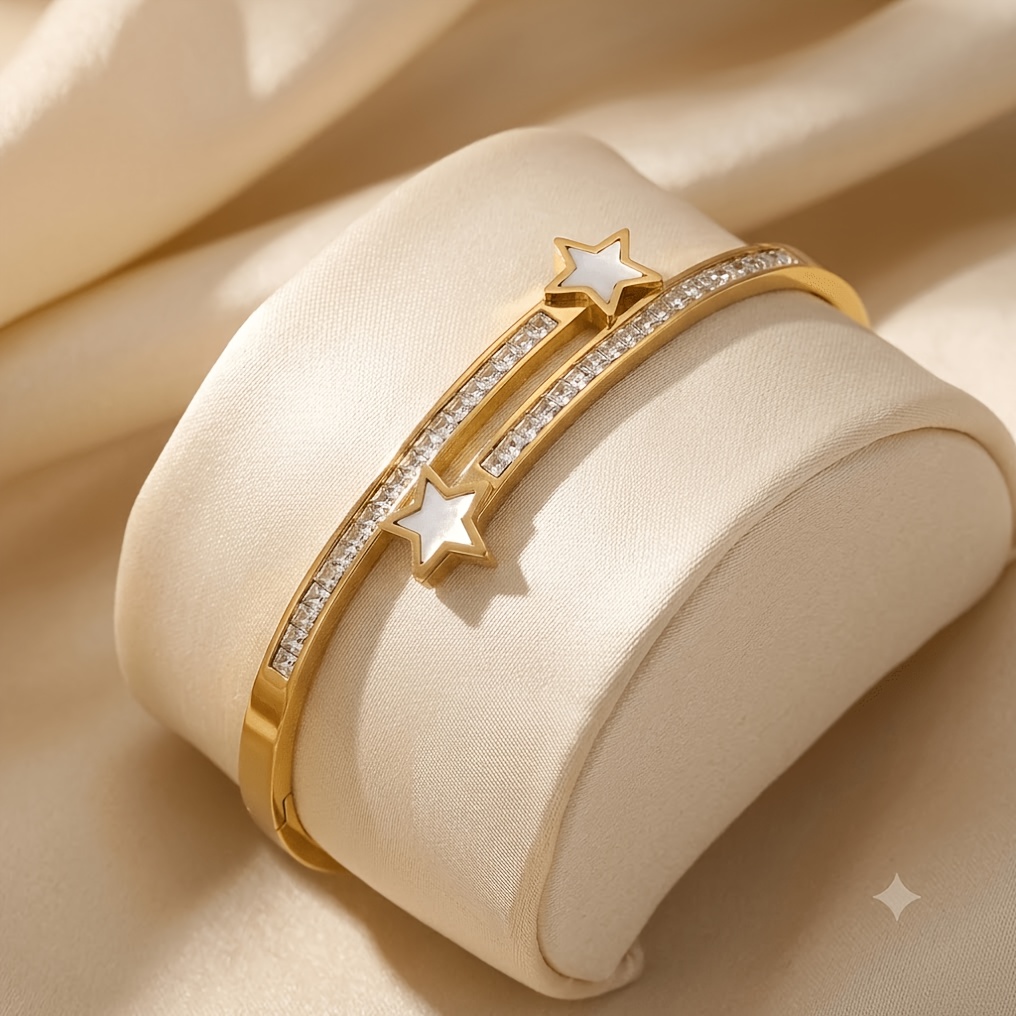 2pcs Western 18K Golden Plated Heart Star Bracelet Set